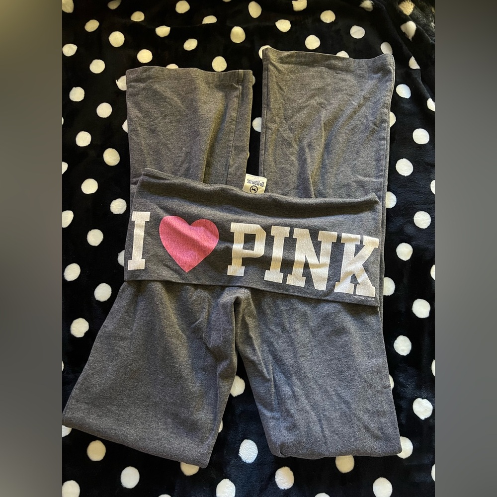 PINK Victoria's Secret Gray Foldover I ❤️Pink Flare Leggings